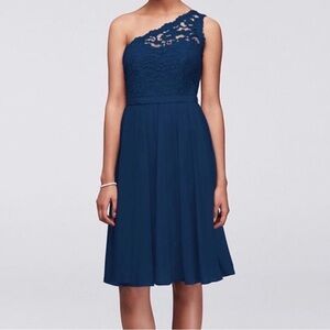 Elegant Navy Blue One-Shoulder Dress